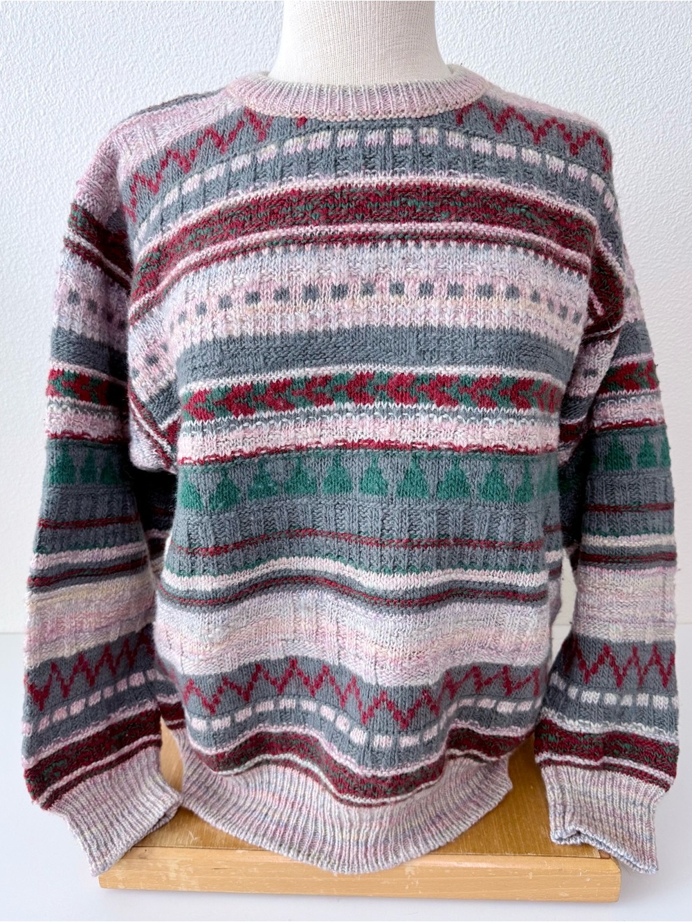 Vintage 80’s Benetton Made in Italy Wool Blend Fair Isle Knit Sweater Size IT 48